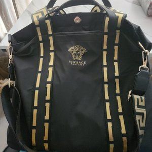 Versace black and gold tote bag with top handle